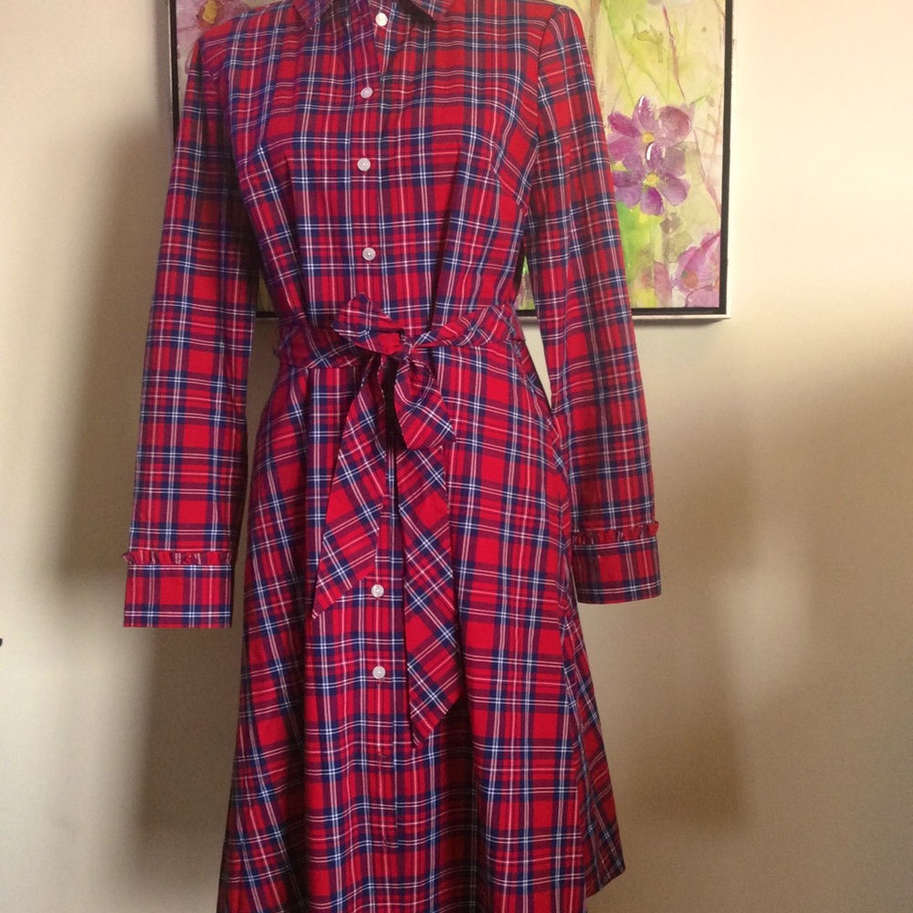 DRAPER JAMES-ANGIE CHECK BELTED SHIRTDRESS-HOLIDAY PLAID
